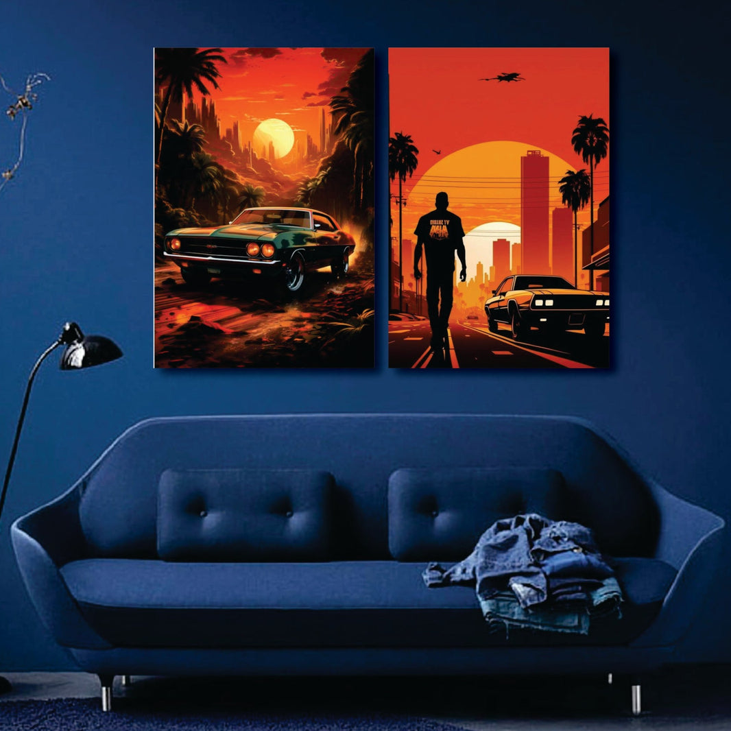 2 Cars Bundle - 2 Canvases wall art