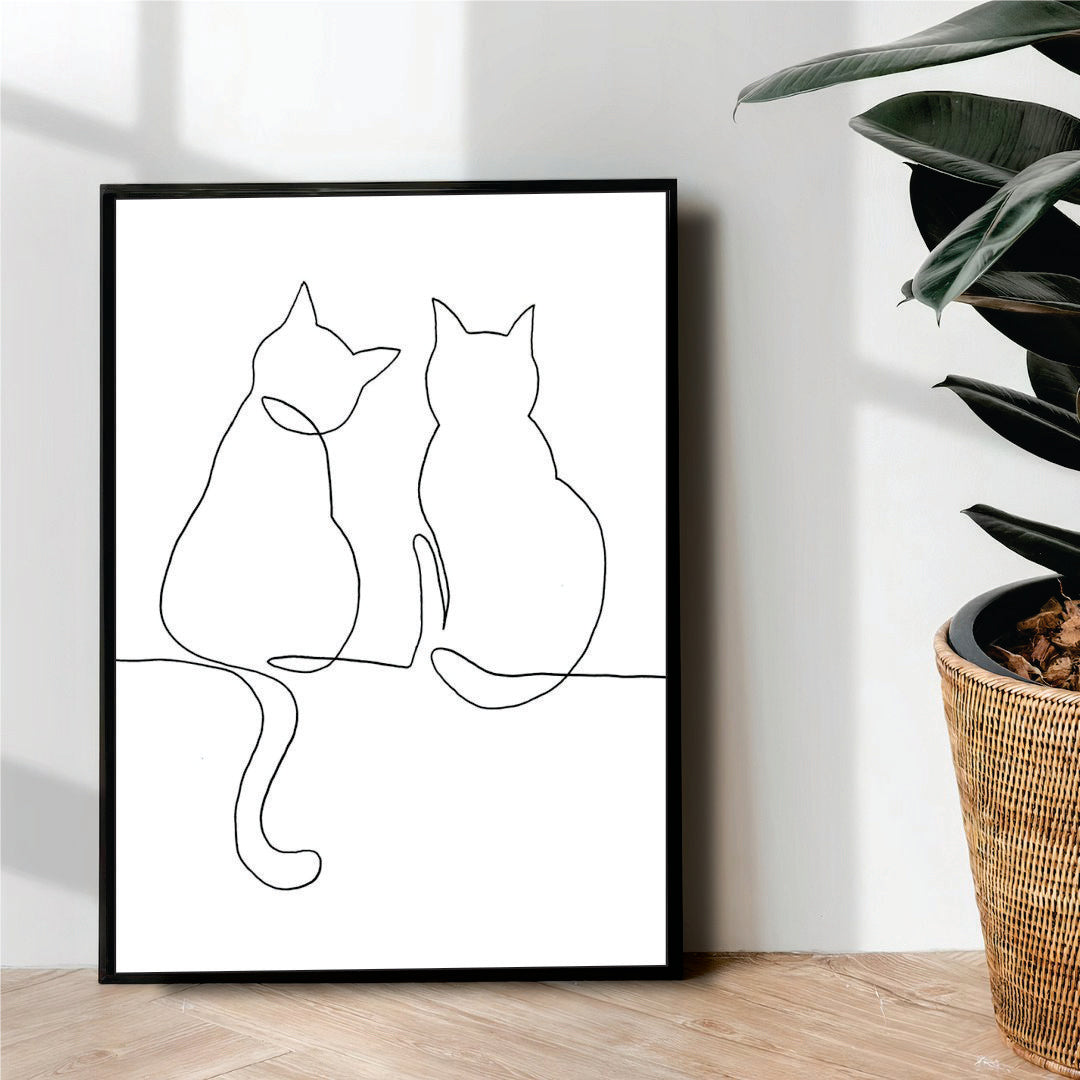 Cute cats line art - wall art