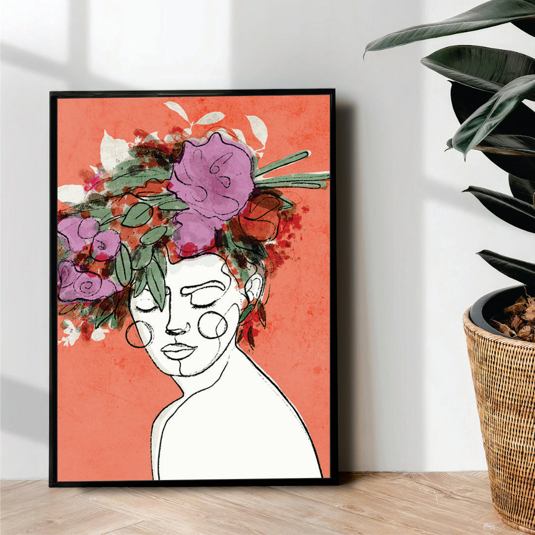 colored flower girl Line Art - wall art