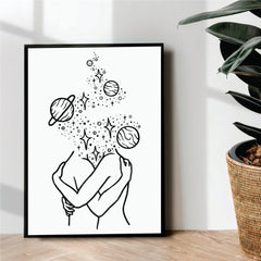 Couple love world line art - wall art