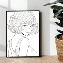 cute anime girl line art - wall art