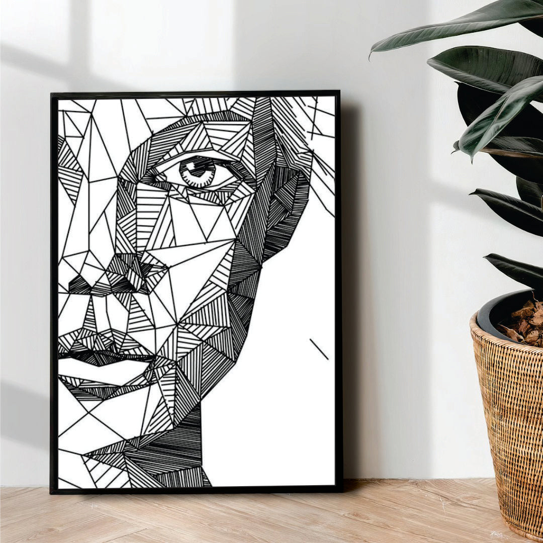 Girl face abstract line art - wall art