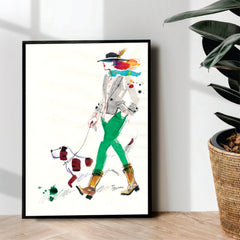 girl with pet colored Line Art - wall art