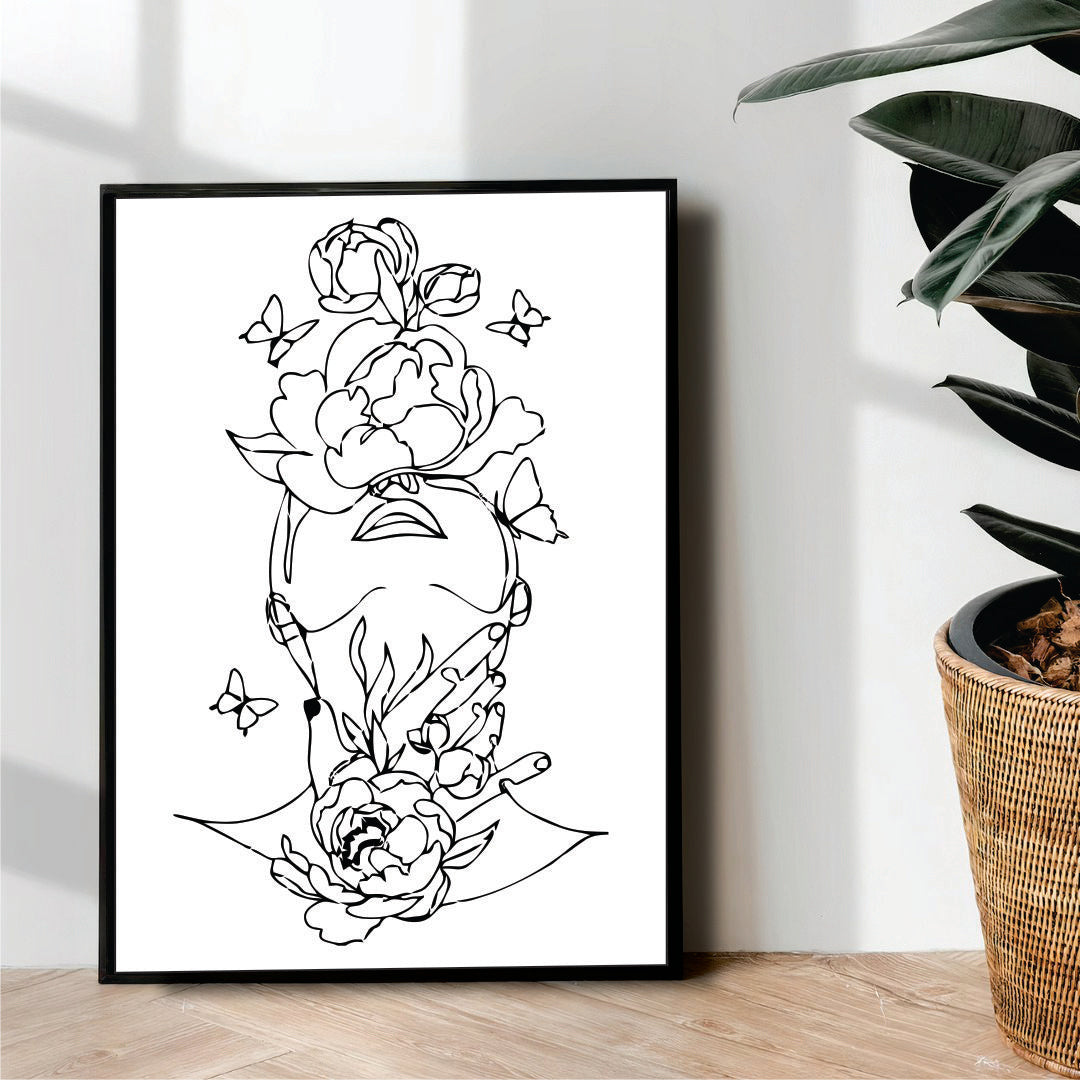 flower girl line art - wall art