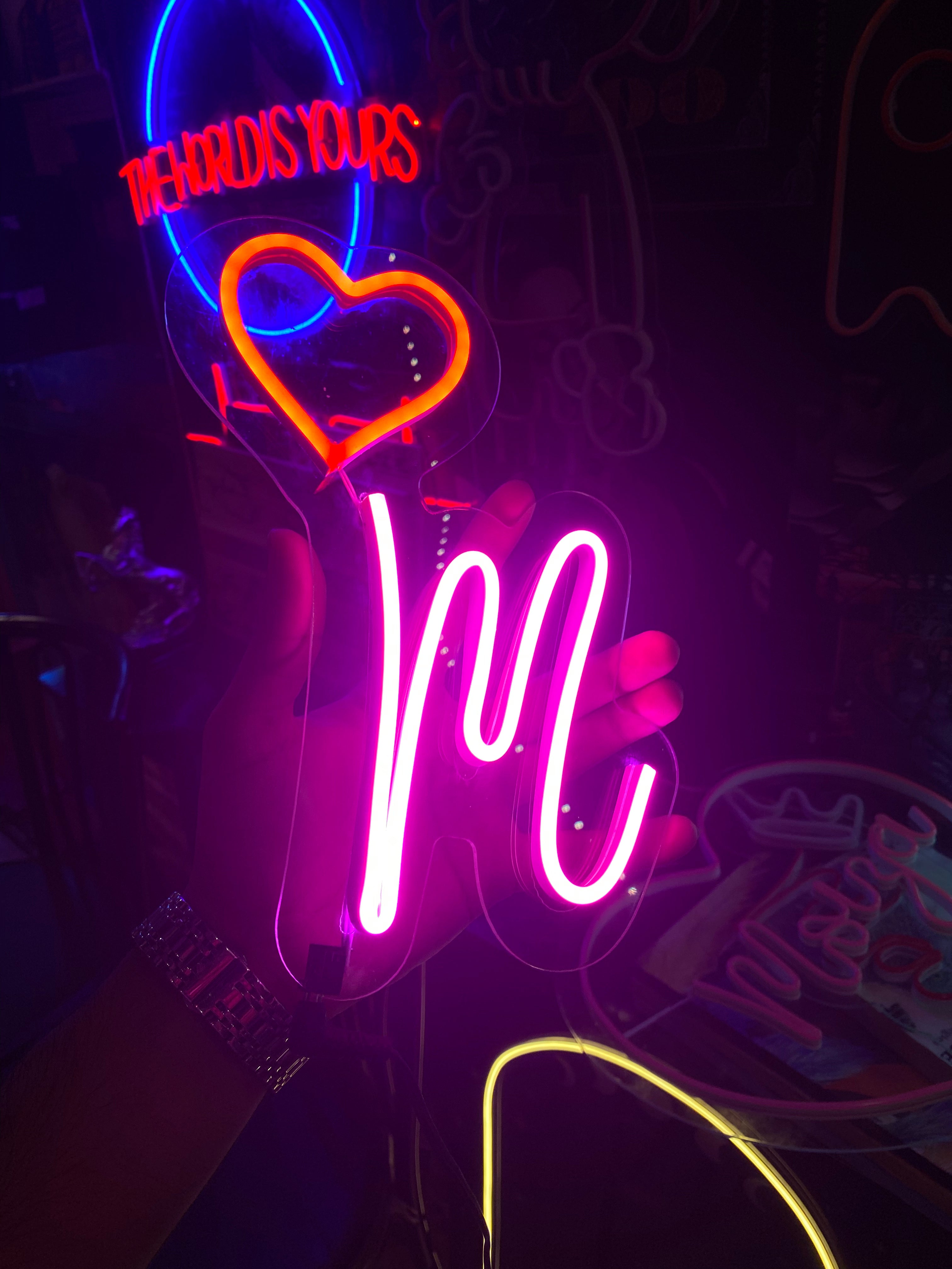 Custom Name Initial Letter Neon with crown or heart