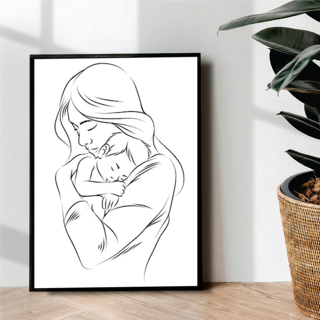 caring mom line art - wall art