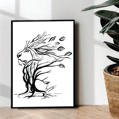 Loin face tree Line art - wall art