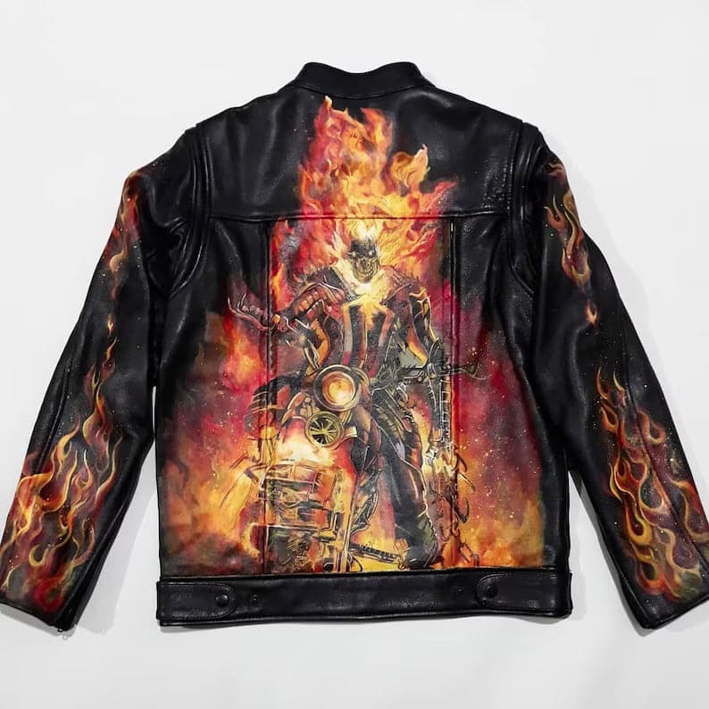 Hand Painted Leather Jacket ghost rider   - 017
