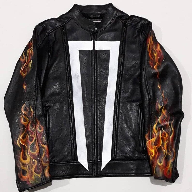 Hand Painted Leather Jacket ghost rider - 011