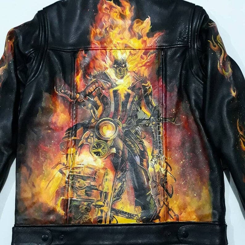 Hand Painted Leather Jacket ghost rider - 011