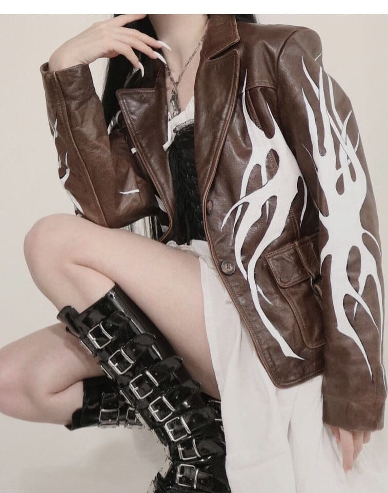 Hand Painted abstract Leather Jacket  - 019