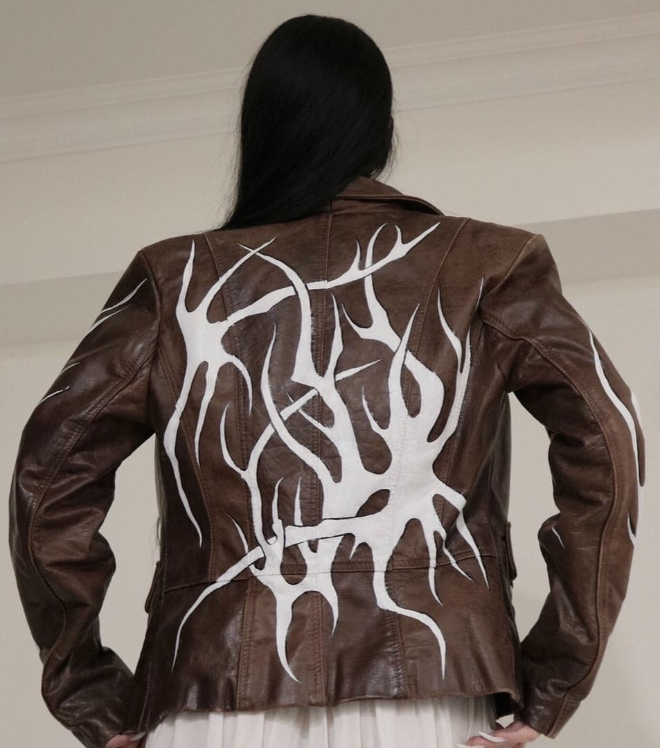 Hand Painted abstract Leather Jacket  - 019