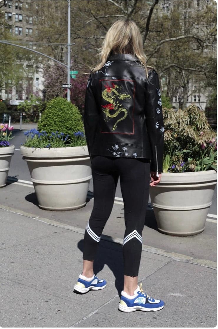 Hand Painted Leather Jacket dragon back  - 024