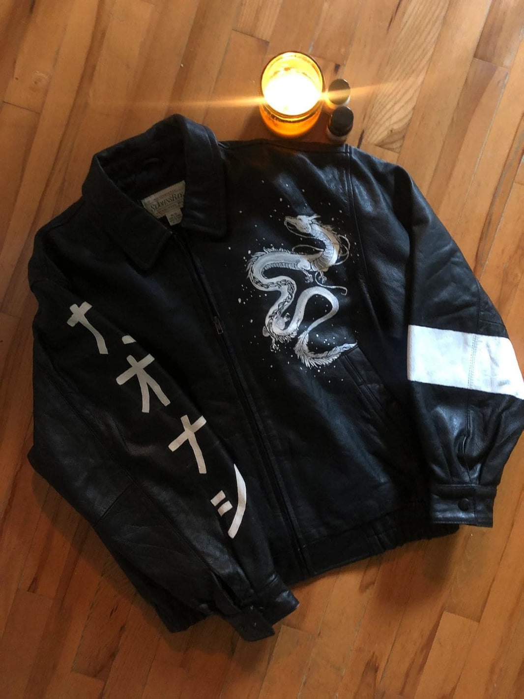 Hand Painted  Leather Jacket with chinese written - 028