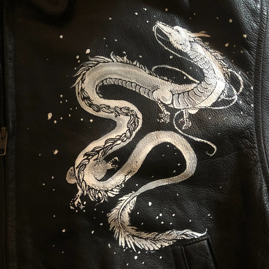 Hand Painted  Leather Jacket with chinese written - 028