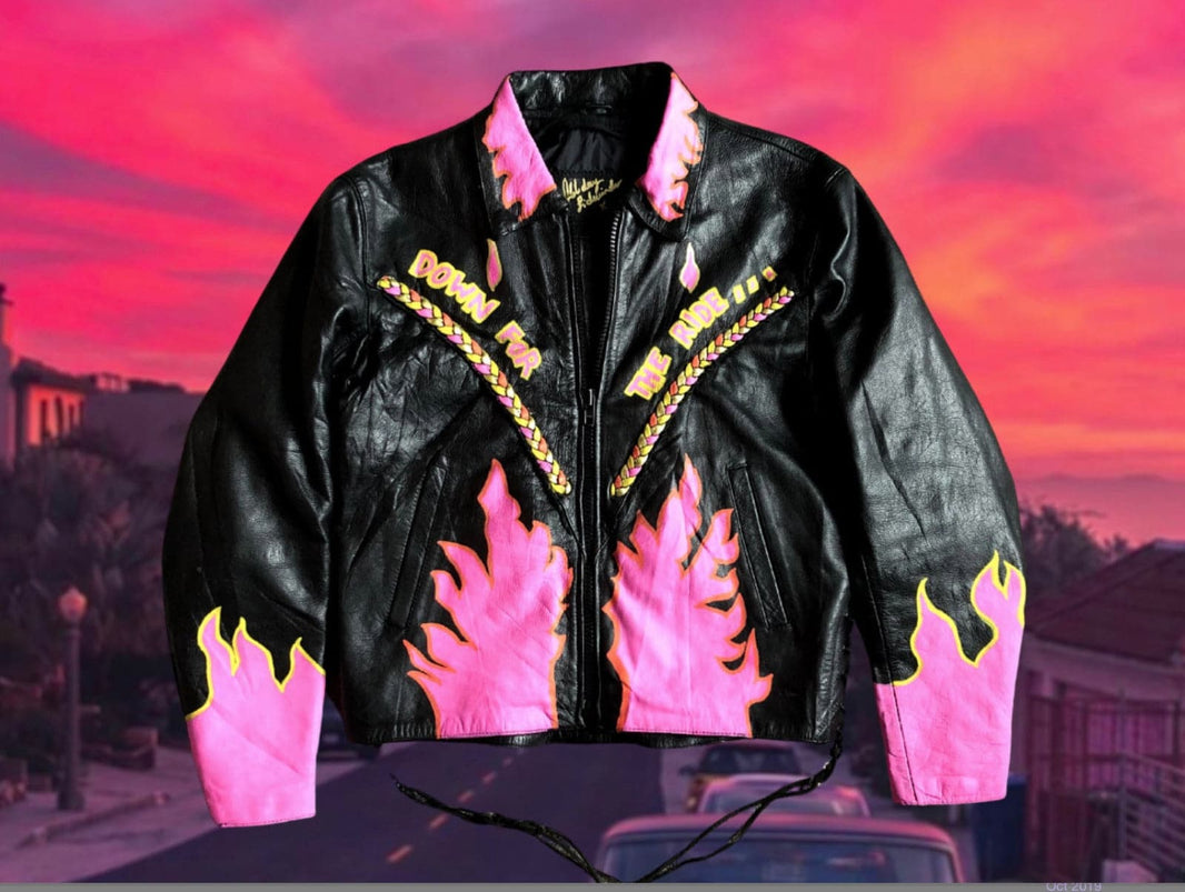Hand Painted pink Leather Jacket - 033