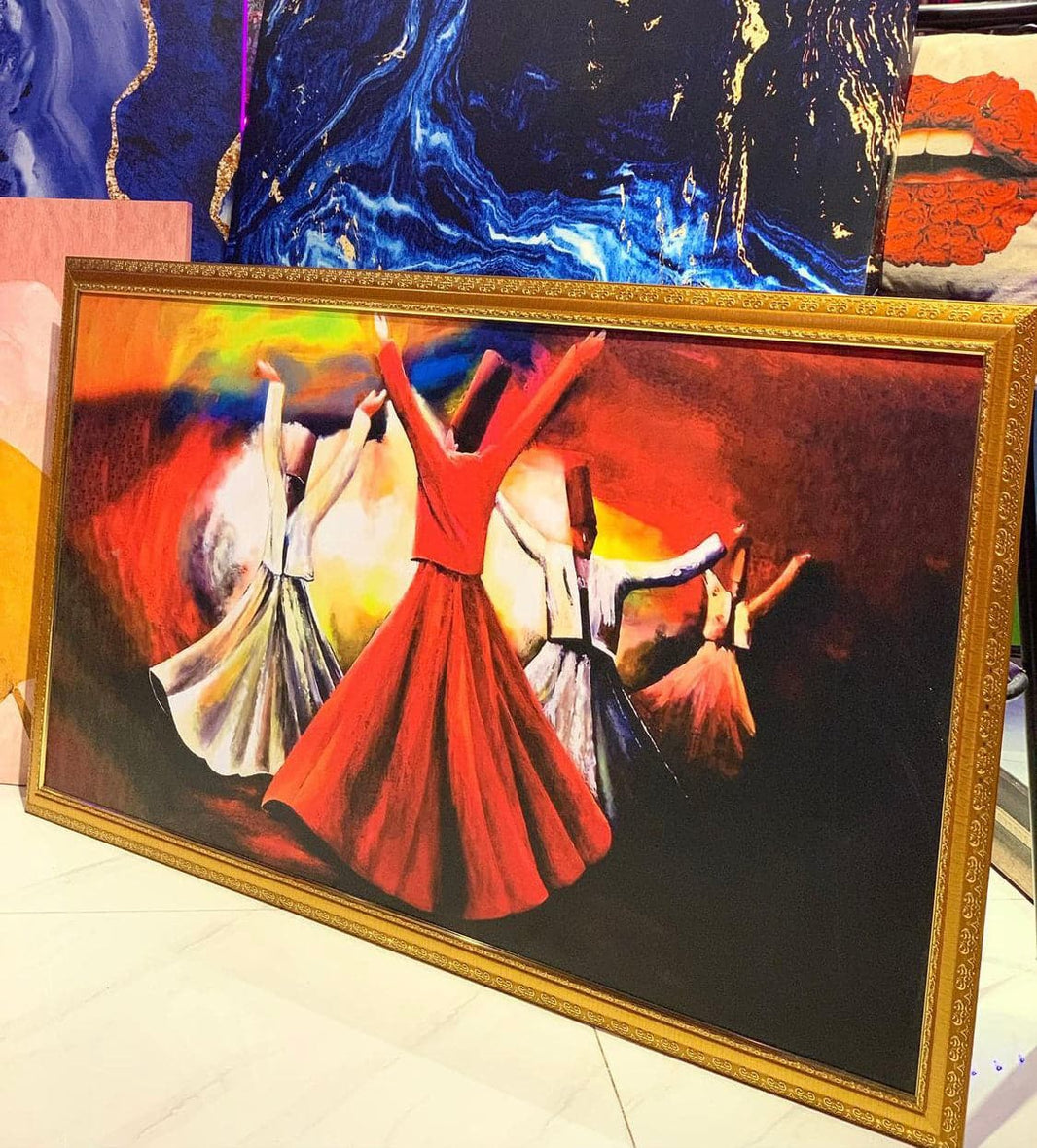 Sufi whirling with golden frame